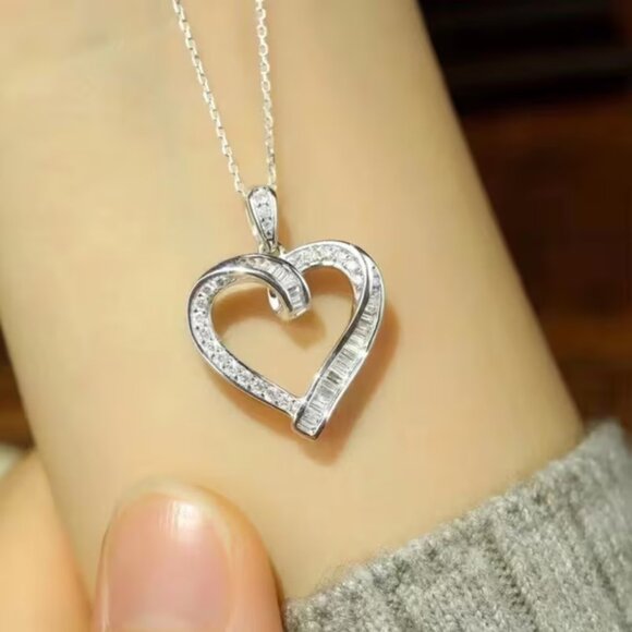 925 Sterling Silver 18" Womens 1ct Diamond Heart Pendant Necklace Ladies Jewelry - Picture 3 of 7